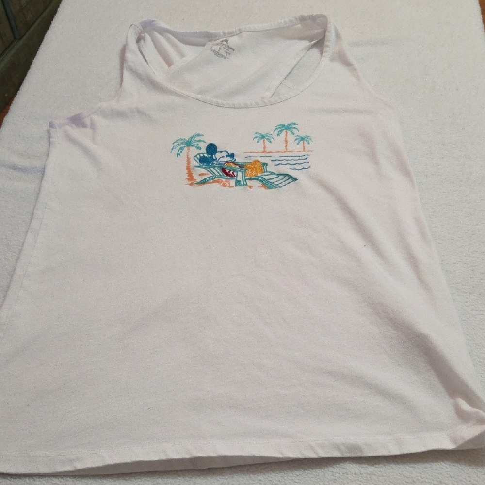 Disney White Tank Top with Multicolor Beach Embroidery